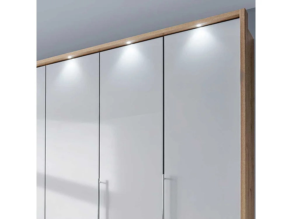Panorama Schlafzimmerschrank in Weiß und Eiche Bianco glasbeschichtet