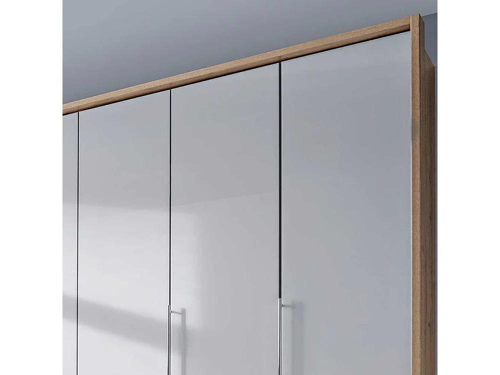 Panorama Schlafzimmerschrank in Weiß und Eiche Bianco glasbeschichtet