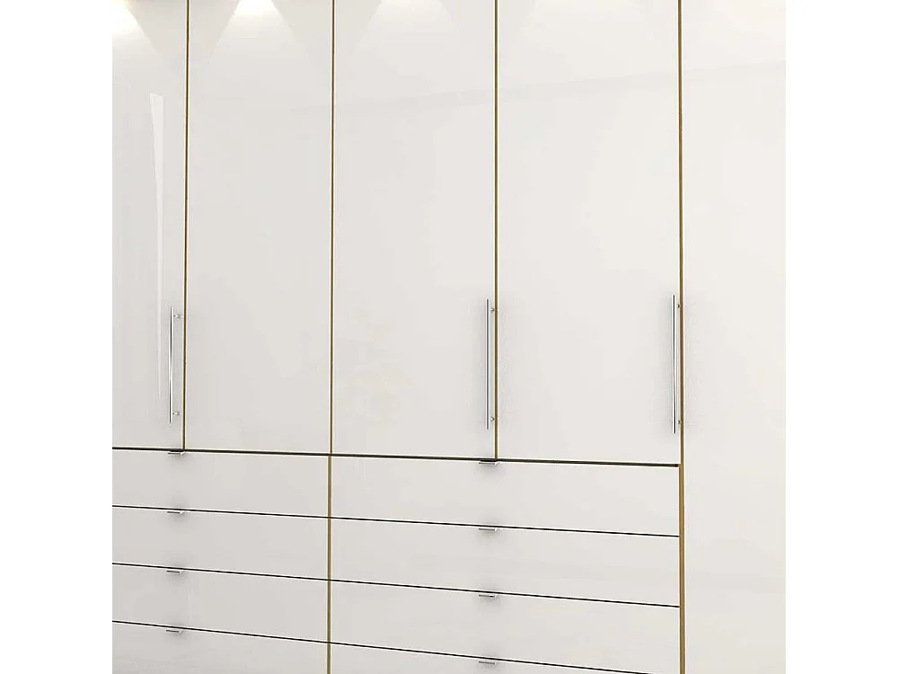 Panorama Schlafzimmerschrank in Weiß und Eiche Bianco glasbeschichtet