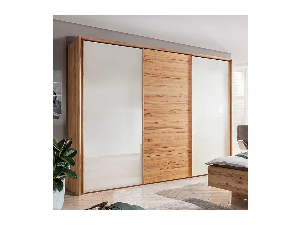 Schiebetüren Kleiderschrank in Beige Glas beschichtet Astkernbuche