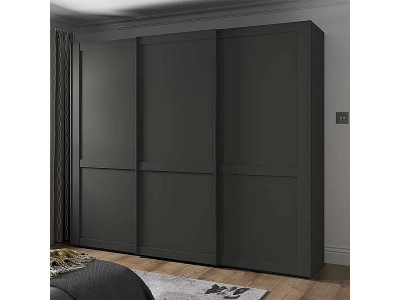 Schwebetürenschrank ohne Spiegel in Dunkelgrau modernen Landhausstil