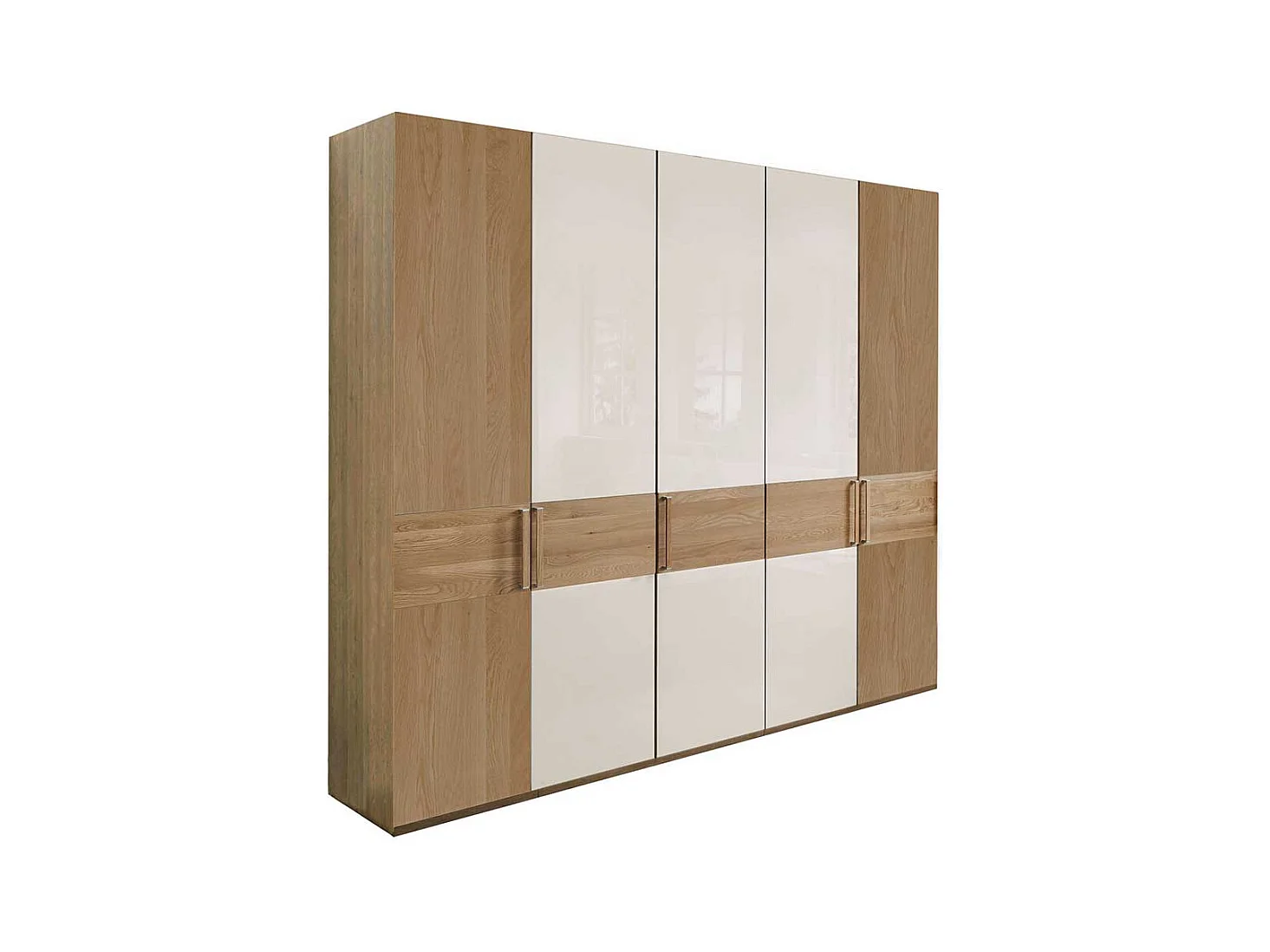 Drehtürenschrank in Beige Glas beschichtet Eiche Massivholz