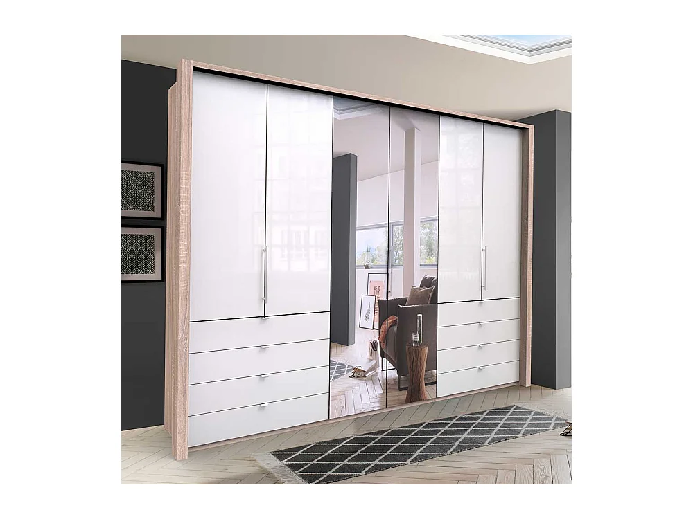 Gleittüren Schlafzimmerschrank mit Spiegel und Schubladen glasbeschichtet