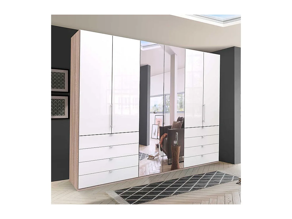 Gleittüren Schlafzimmerschrank mit Spiegel und Schubladen glasbeschichtet