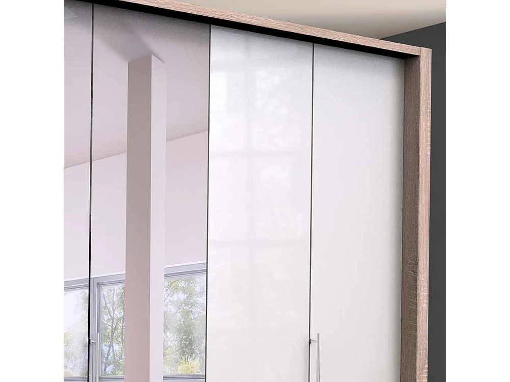 Gleittüren Schlafzimmerschrank mit Spiegel und Schubladen glasbeschichtet