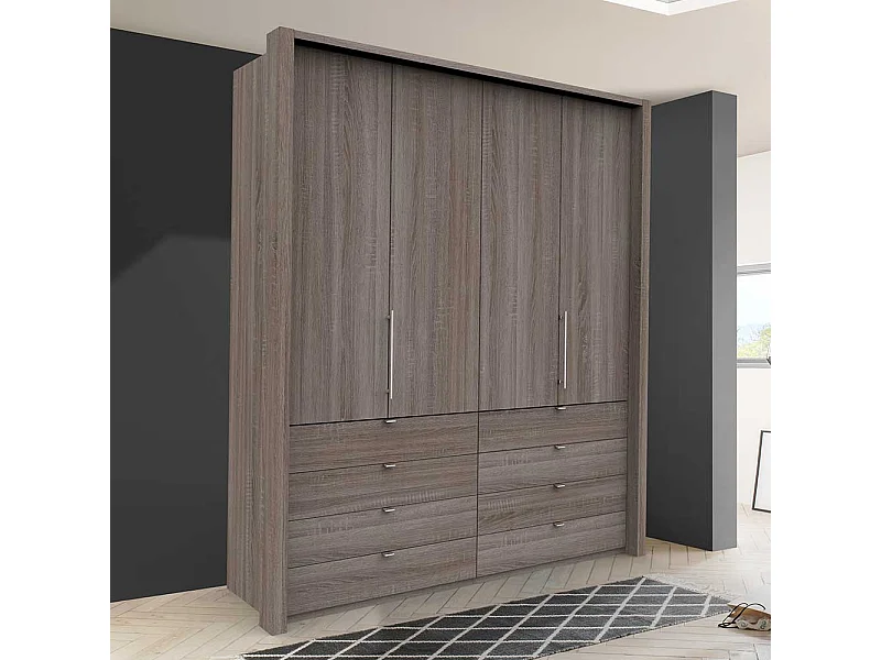 Kleiderschrank Jugendzimmer in Eiche Trüffelfarben 2 türig mit Schubladen