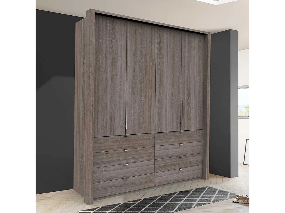 Kleiderschrank Jugendzimmer in Eiche Trüffelfarben 2 türig mit Schubladen