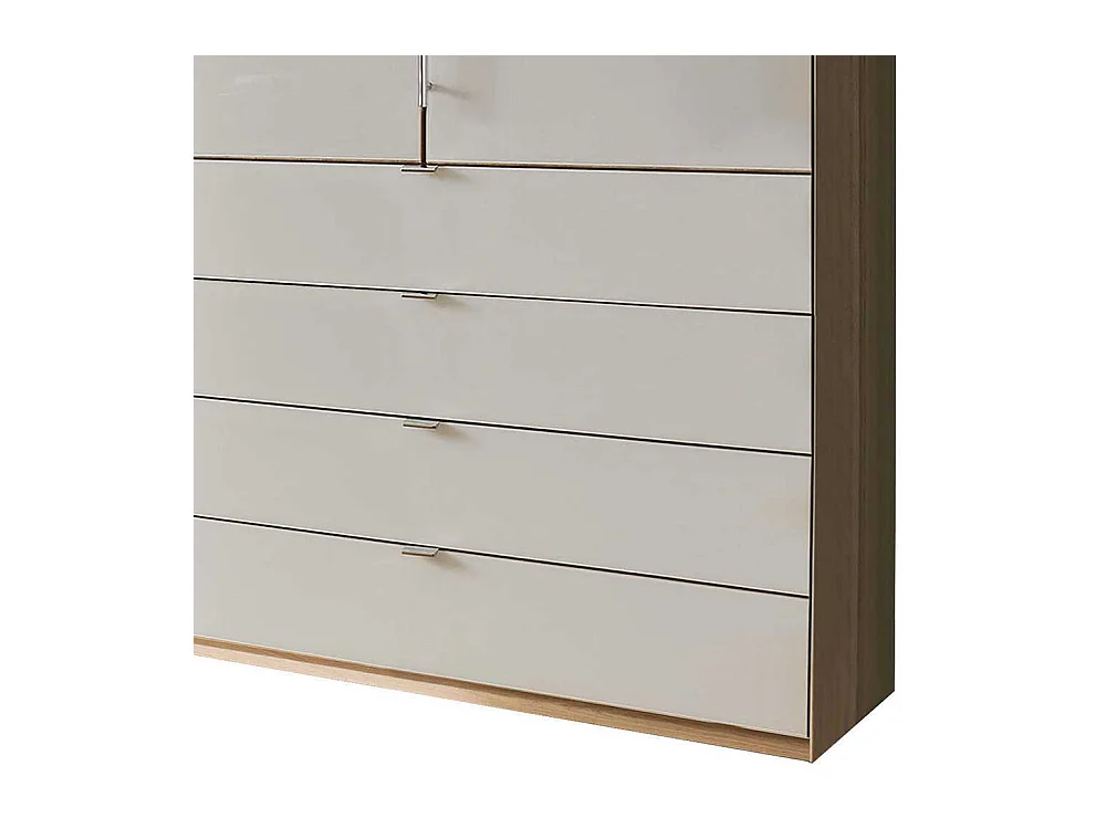 Schlafzimmerschrank in Beige und Eiche Bianco Falttüren