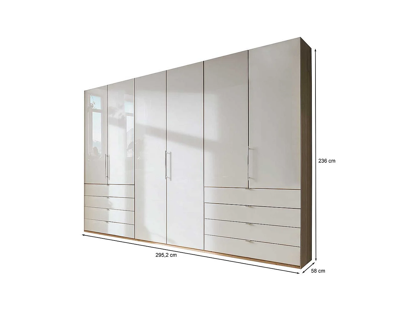 Schlafzimmerschrank in Beige und Eiche Bianco Falttüren
