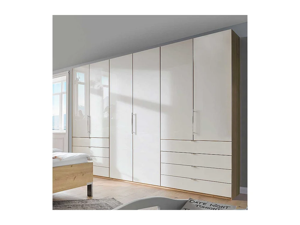 Schlafzimmerschrank in Beige und Eiche Bianco Falttüren