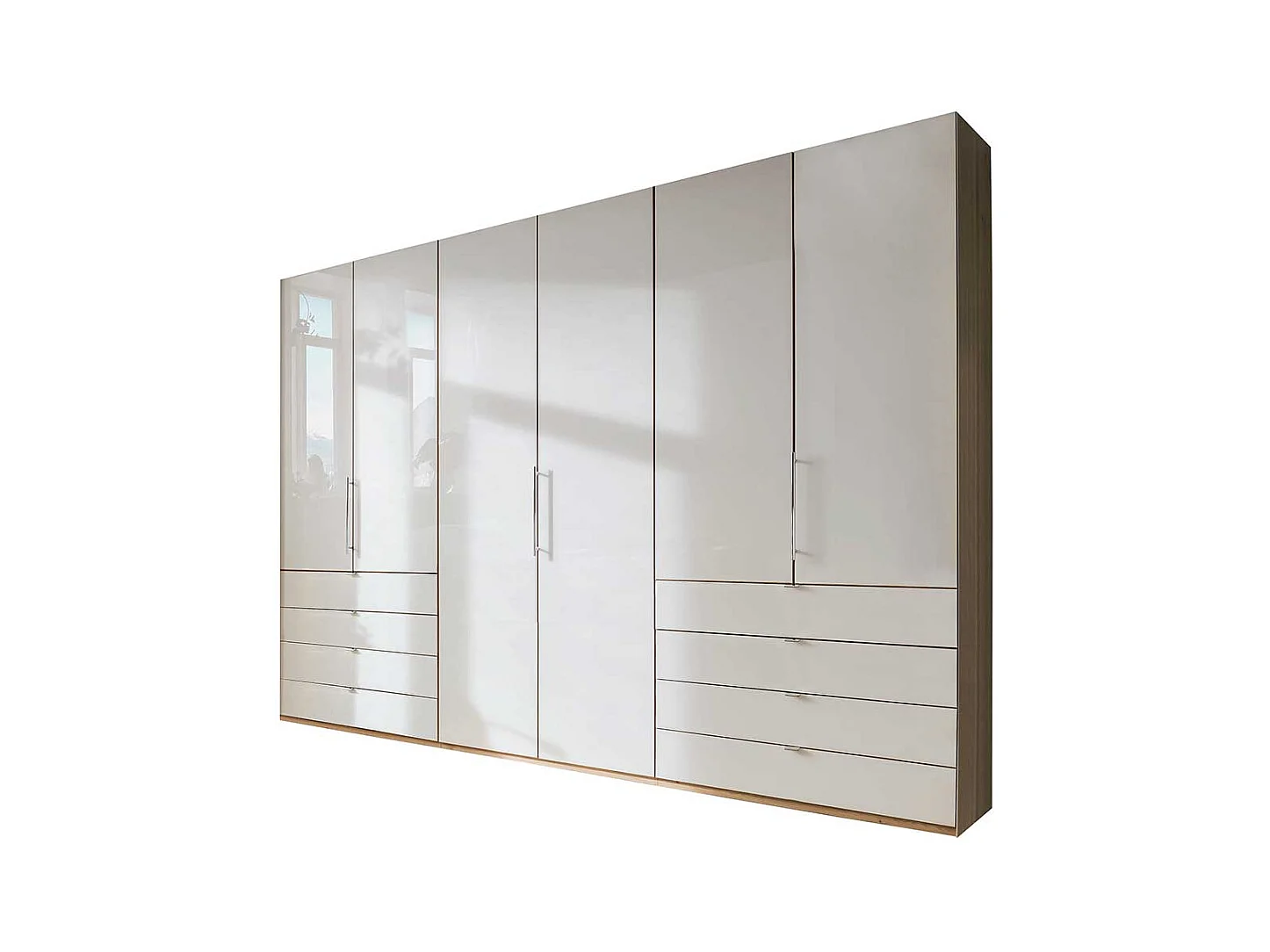 Schlafzimmerschrank in Beige und Eiche Bianco Falttüren