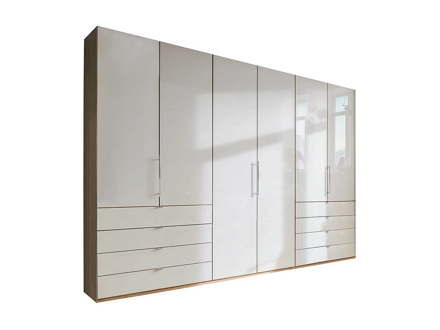 Schlafzimmerschrank in Beige und Eiche Bianco Falttüren