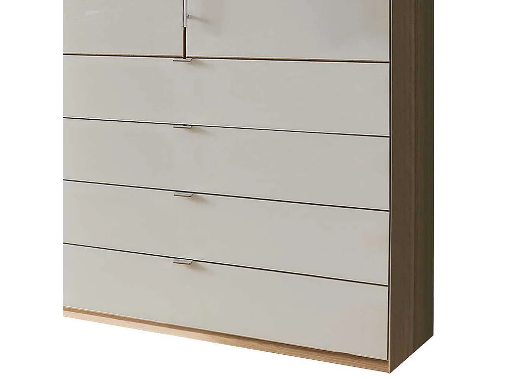 Schlafzimmerschrank in Beige und Eiche Bianco Falttüren