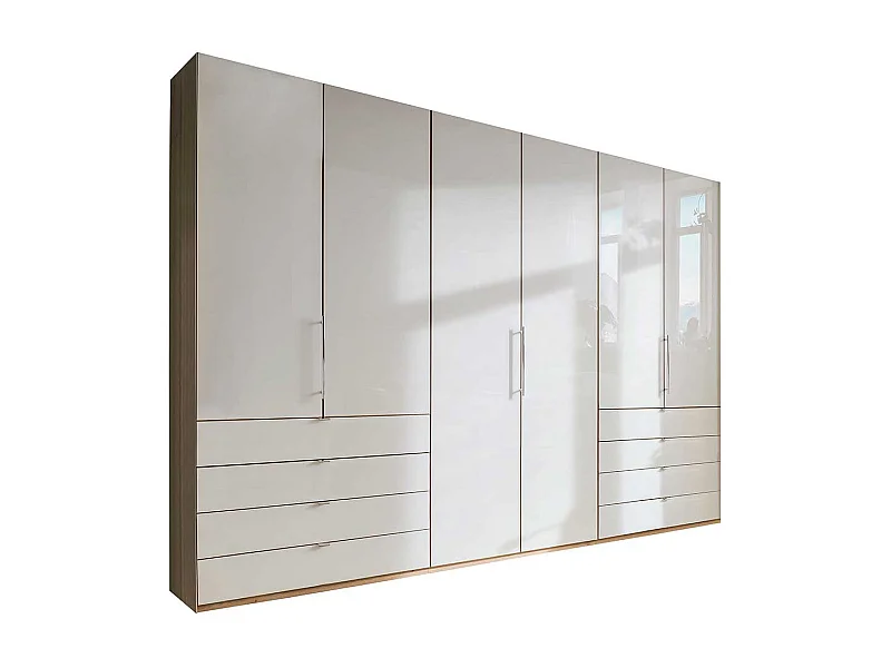 Schlafzimmerschrank in Beige und Eiche Bianco Falttüren