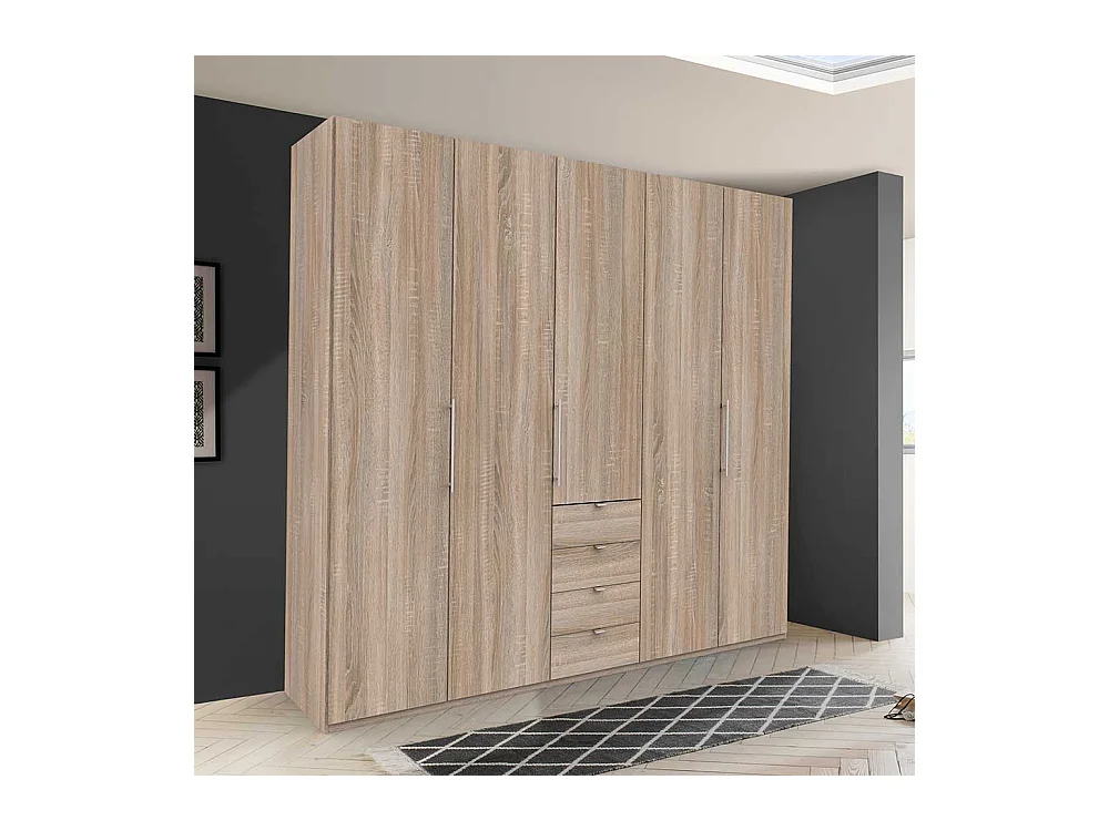 3 türiger Kleiderschrank mit vier Schubladen Eiche Sägerau