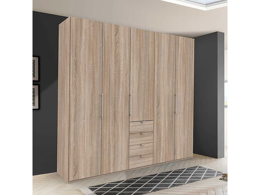 3 türiger Kleiderschrank mit vier Schubladen Eiche Sägerau