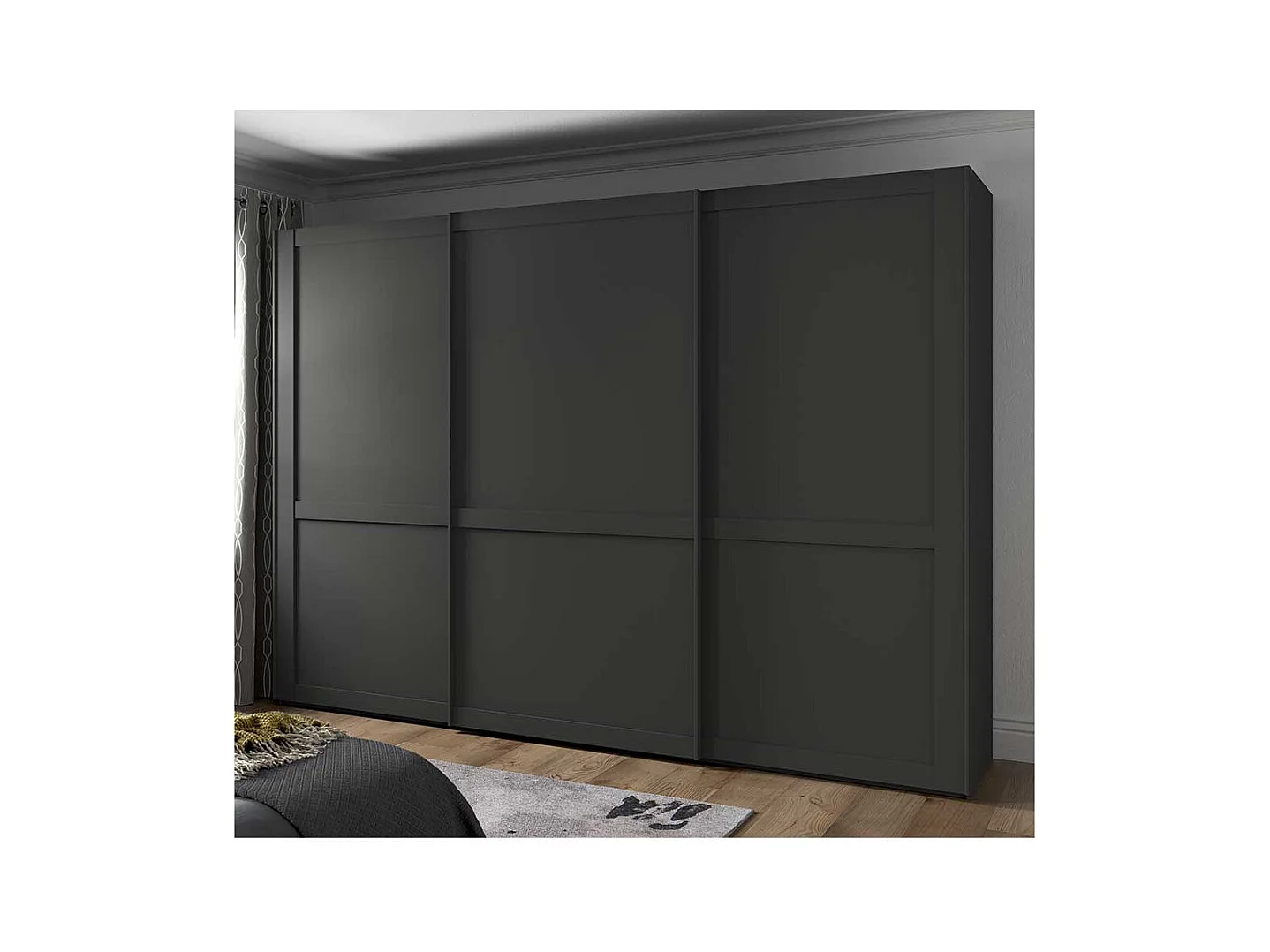 Schwebetürenschrank ohne Spiegel in Dunkelgrau modernen Landhausstil