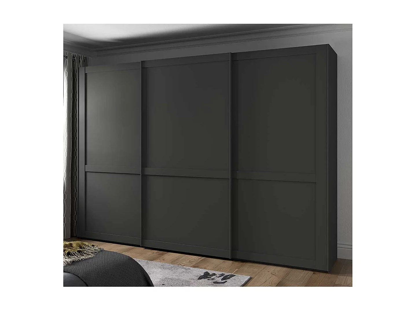 Schwebetürenschrank ohne Spiegel in Dunkelgrau modernen Landhausstil