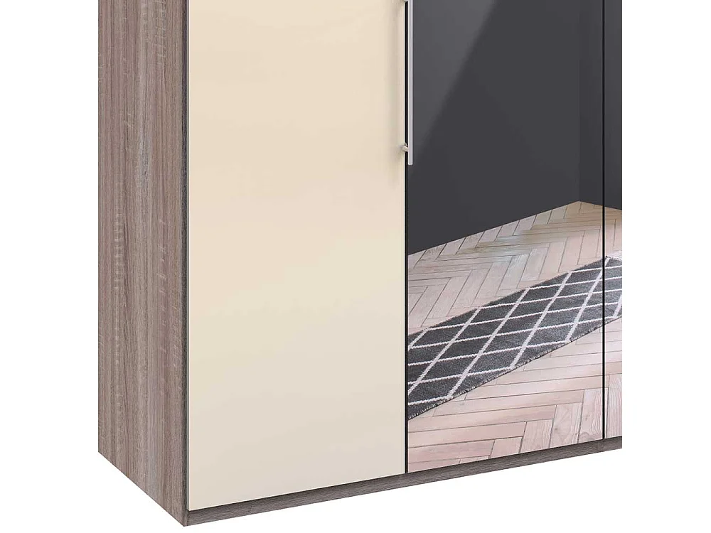 Kleiderschrank in Cremeweiß und Trüffelfarben Spiegelfront