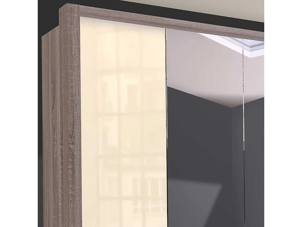 Kleiderschrank in Cremeweiß und Trüffelfarben Spiegelfront