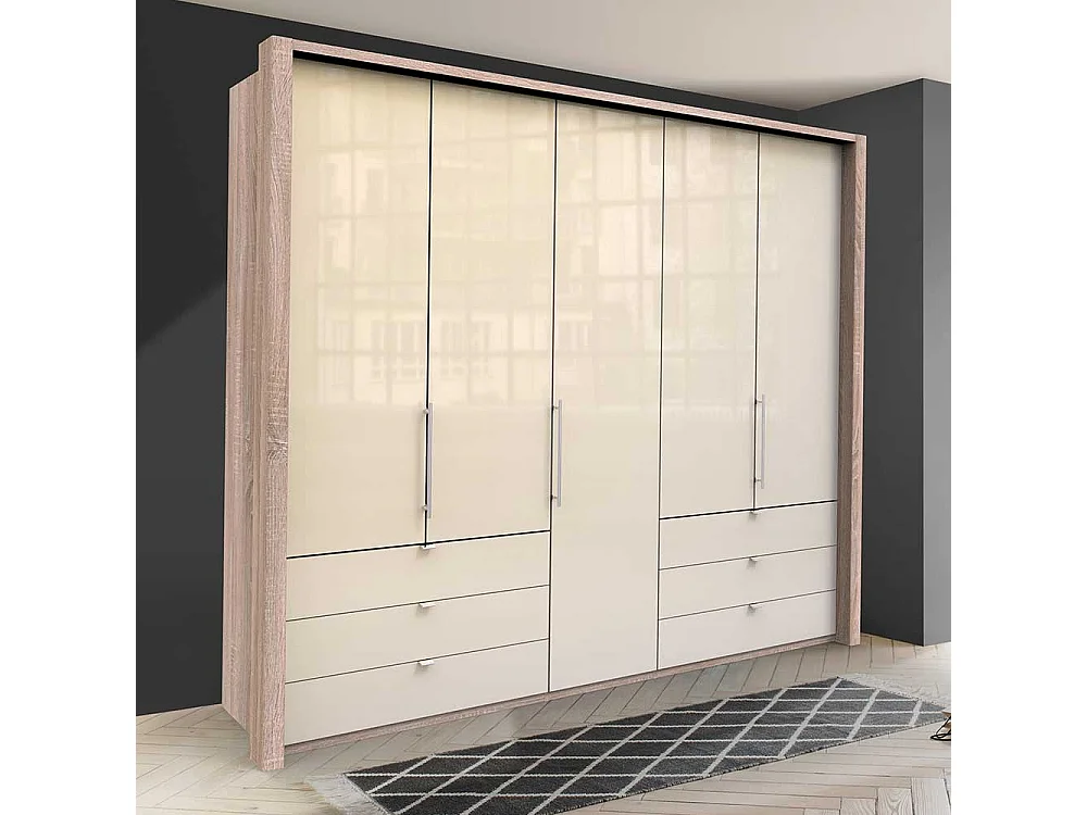 Falttüren Kleiderschrank in Cremefarben Eiche Sägerau