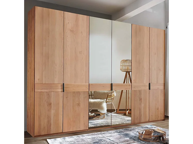 Holzkleiderschrank Drehtürenschrank mit Spiegel Türen und Metallgriffen