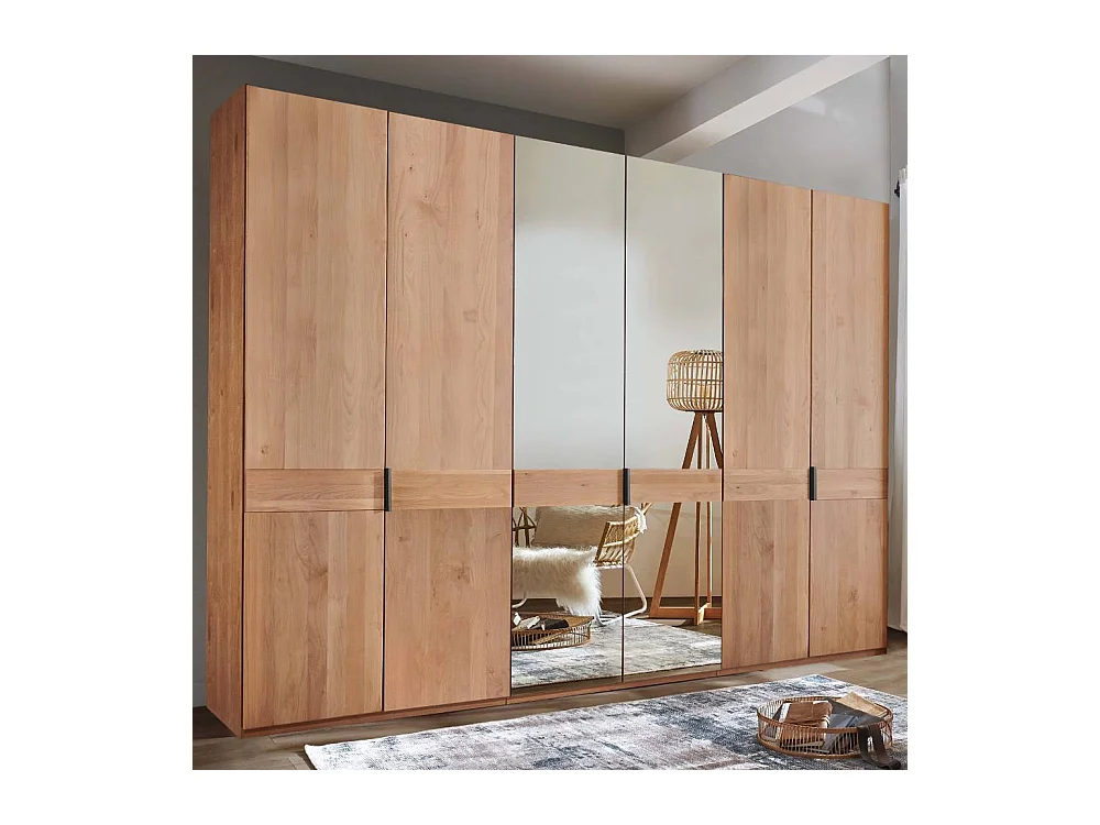 Holzkleiderschrank Drehtürenschrank mit Spiegel Türen und Metallgriffen