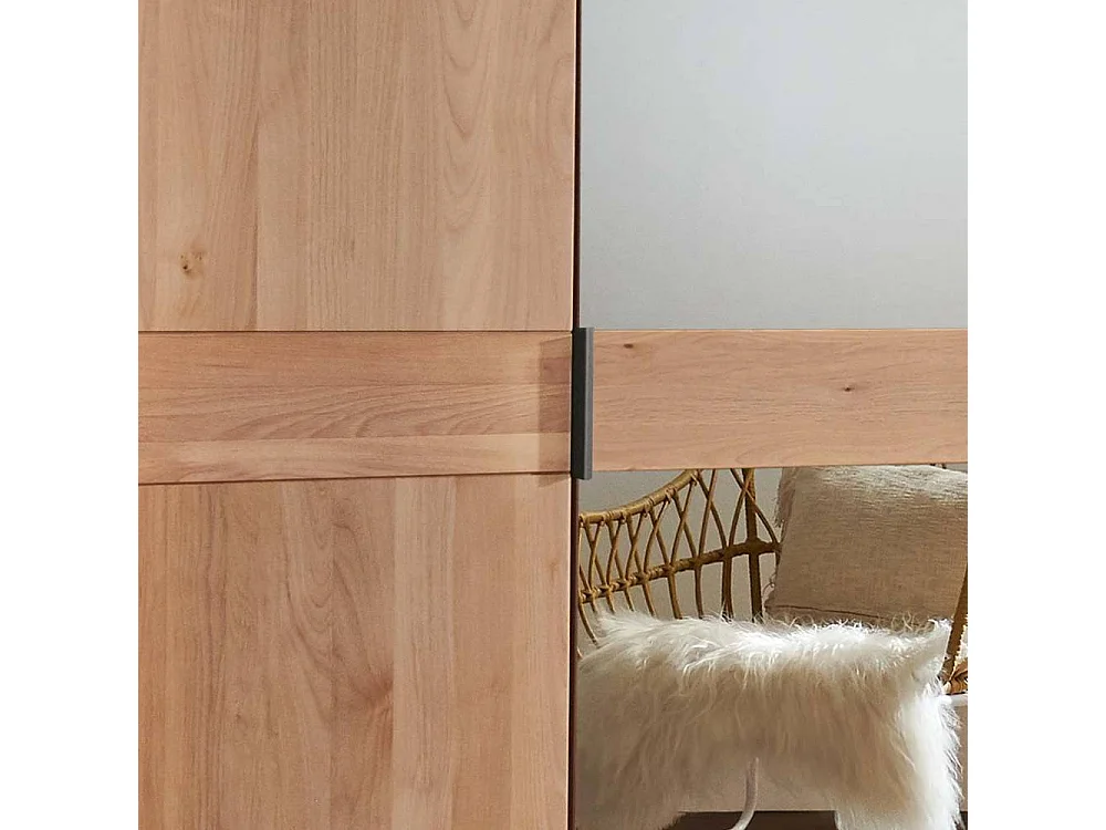 Holzkleiderschrank Drehtürenschrank mit Spiegel Türen und Metallgriffen