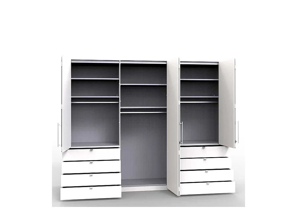 Gleittüren Kleiderschrank mit acht Schubladen und Spiegel Weiß Eiche Sägerau