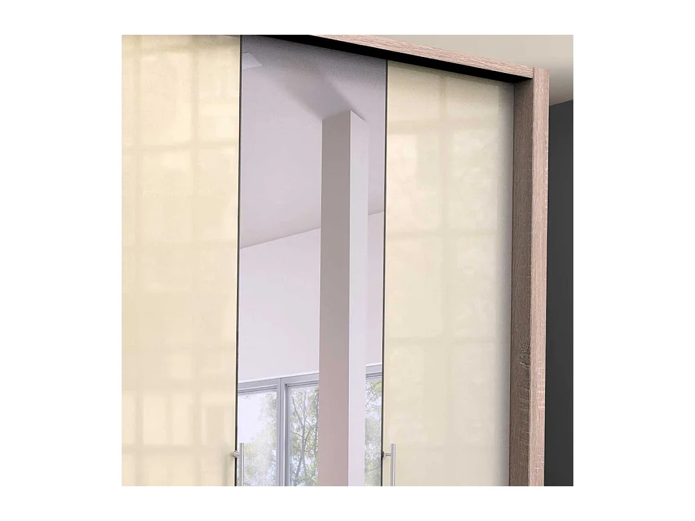 Kleiderschrank Jugendzimmer mit Falttüren und Spiegel Cremefarben Eiche Sägerau