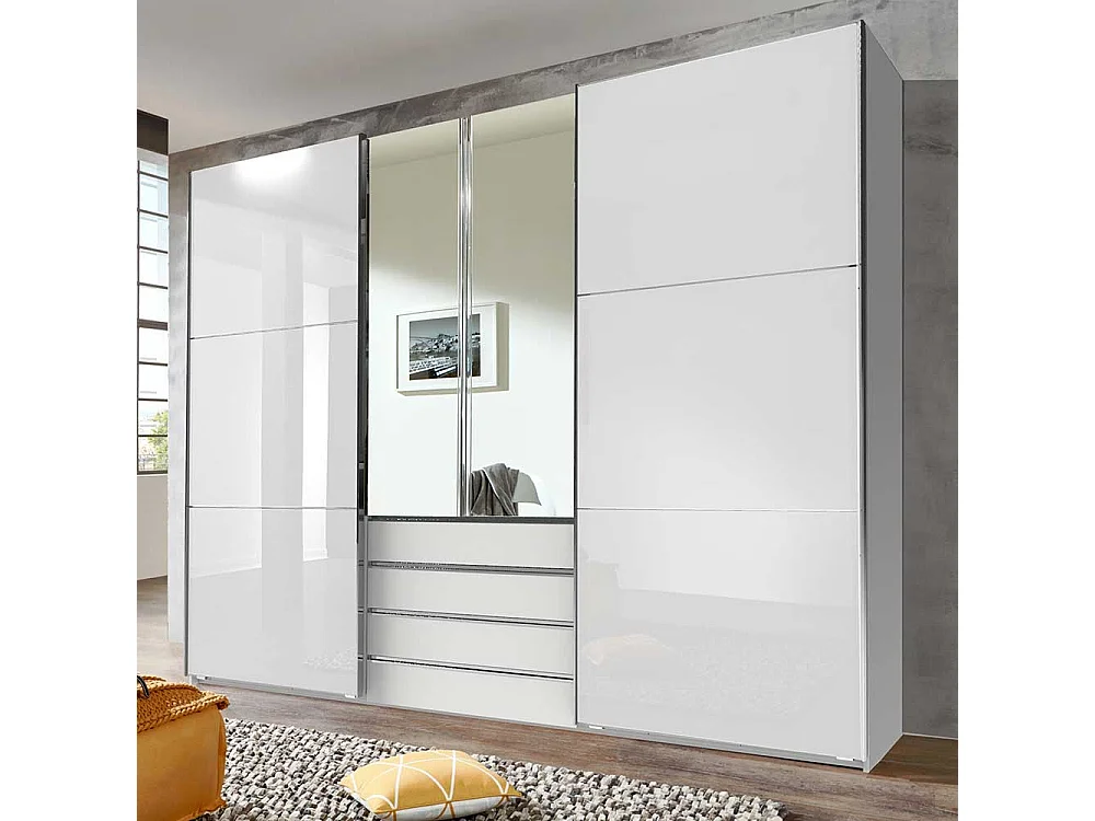 Weißer Schlafzimmerkleiderschrank mit Dreh- und Schiebetüren Made in Germany