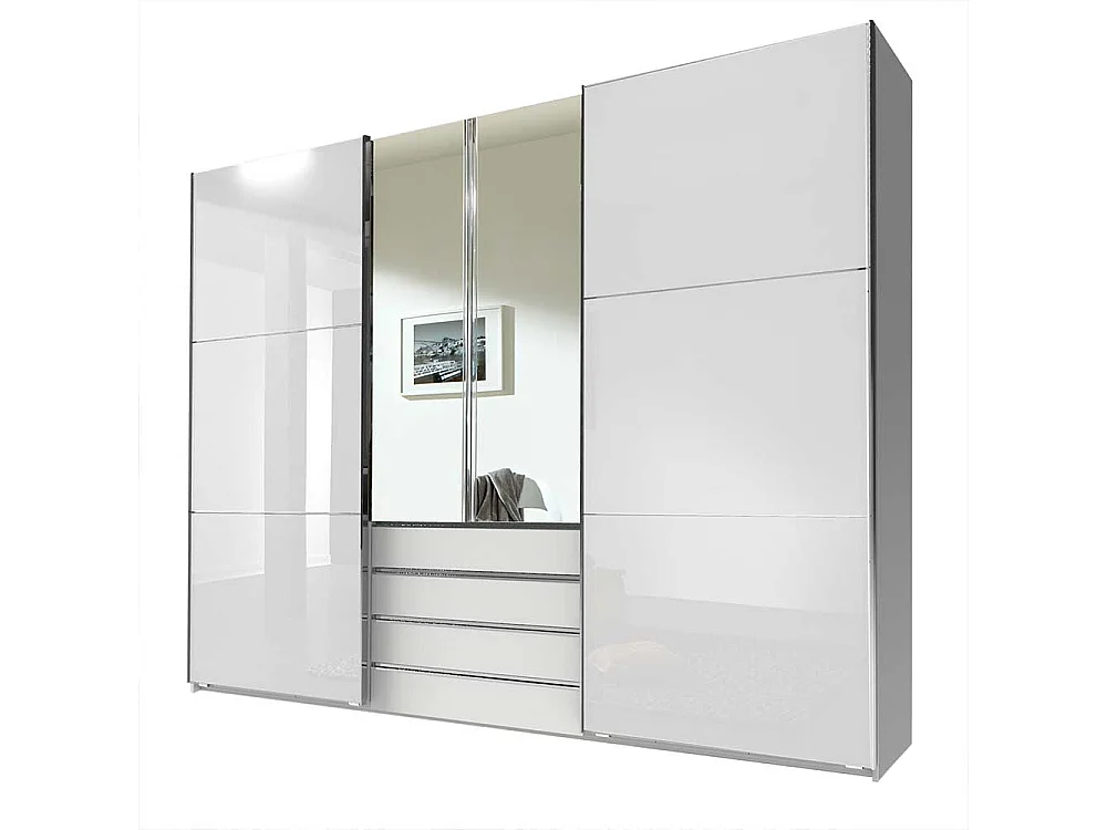 Weißer Schlafzimmerkleiderschrank mit Dreh- und Schiebetüren Made in Germany