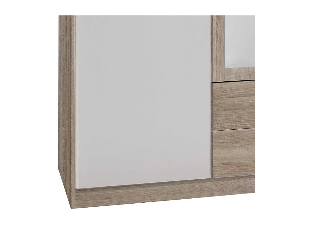 Schlafzimmerschrank zweifarbig in Eiche Sägerau und Weiß Spiegeltür