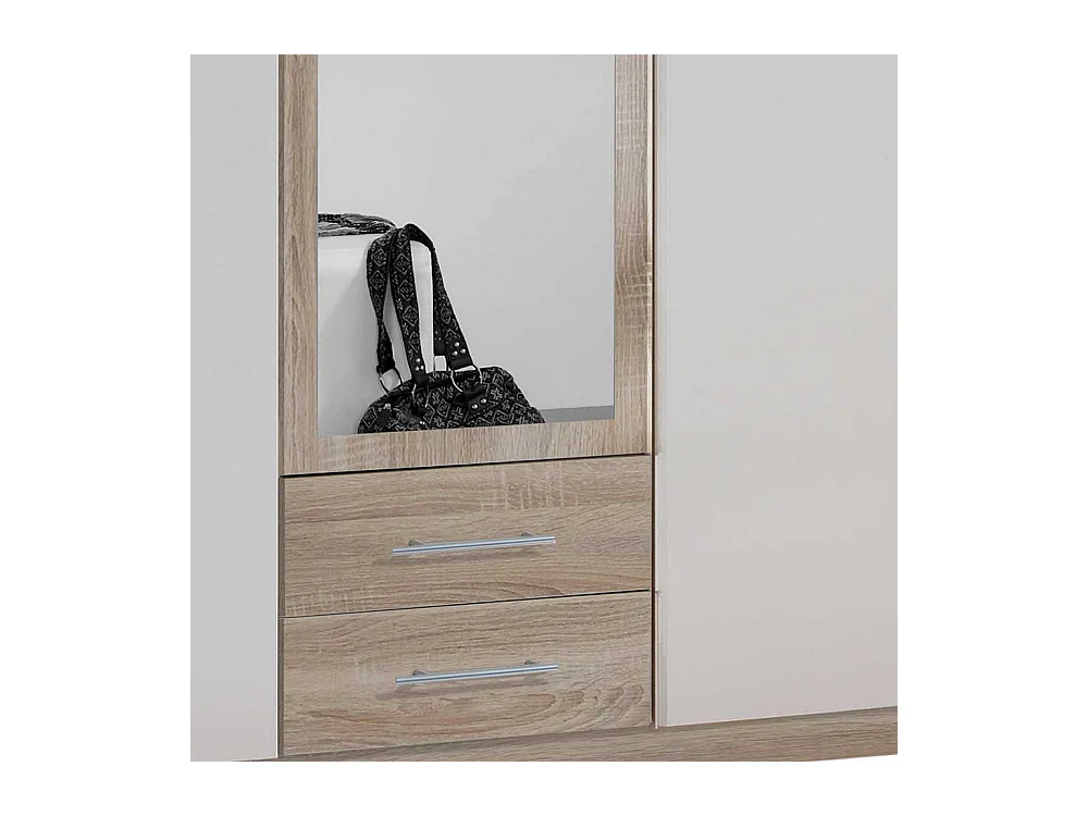 Schlafzimmerschrank zweifarbig in Eiche Sägerau und Weiß Spiegeltür