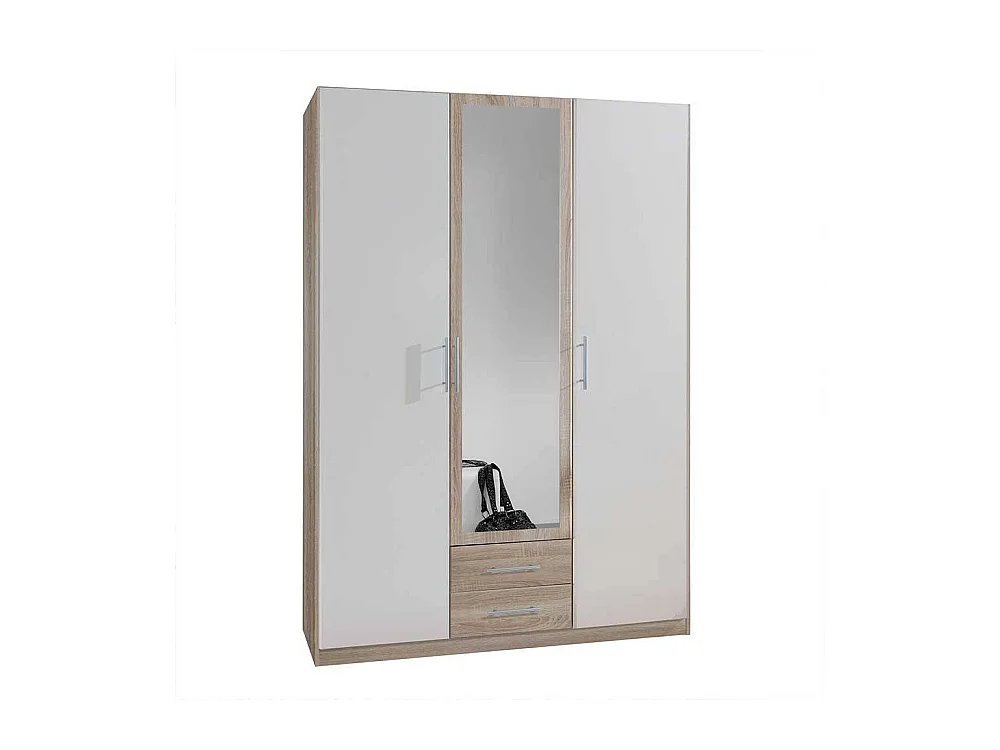 Schlafzimmerschrank zweifarbig in Eiche Sägerau und Weiß Spiegeltür