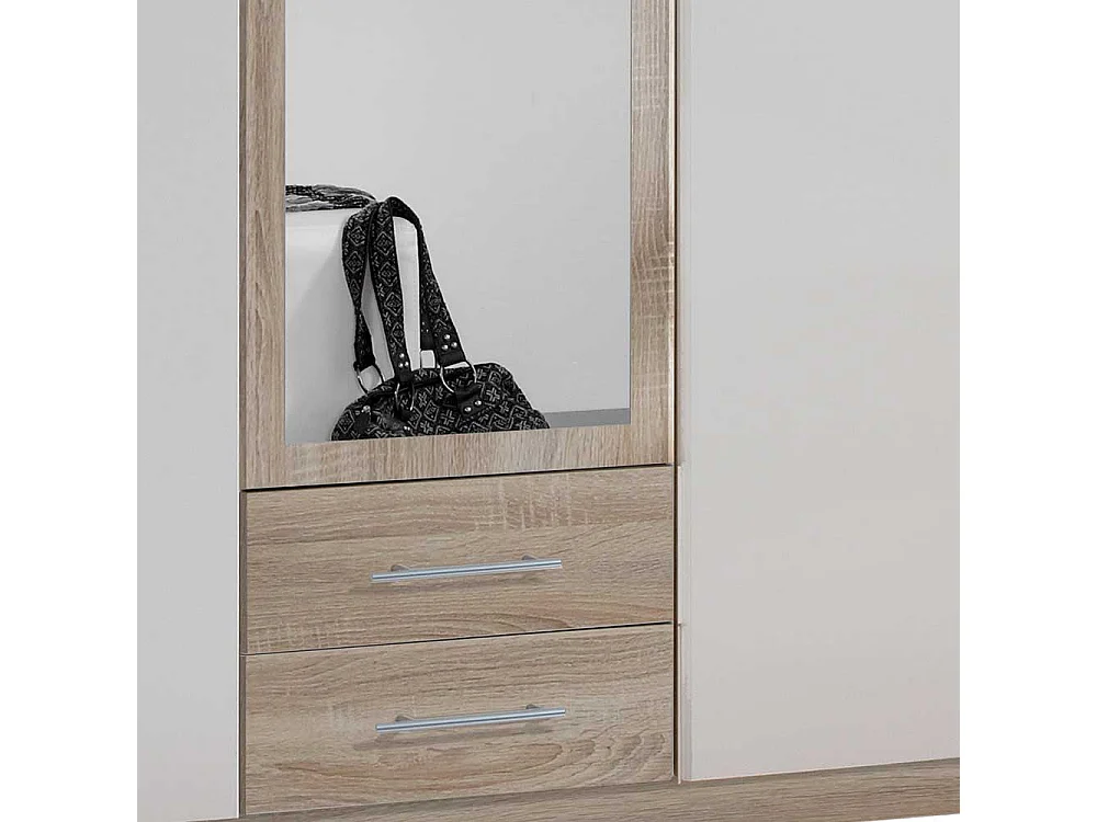 Schlafzimmerschrank zweifarbig in Eiche Sägerau und Weiß Spiegeltür