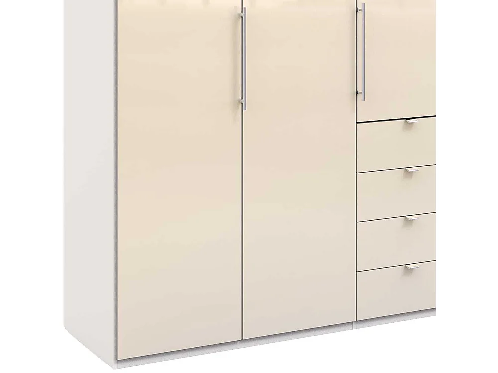 Design Schlafzimmerschrank in Creme Weiß Glas beschichtet Falttüren