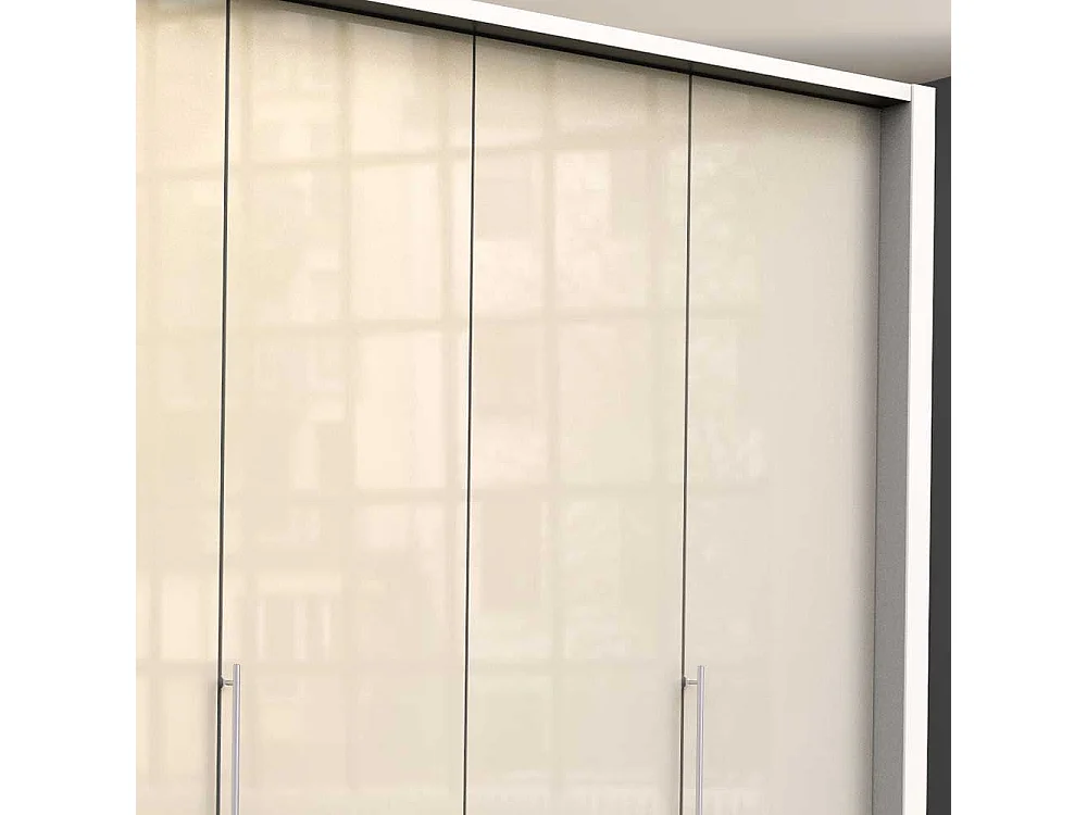 Design Schlafzimmerschrank in Creme Weiß Glas beschichtet Falttüren