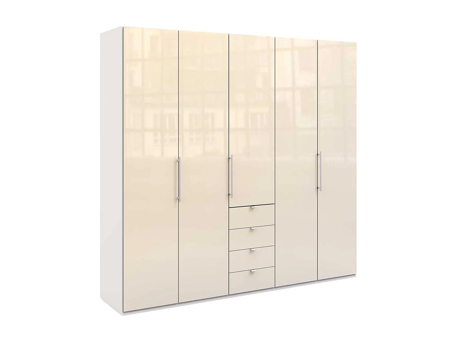 Design Schlafzimmerschrank in Creme Weiß Glas beschichtet Falttüren