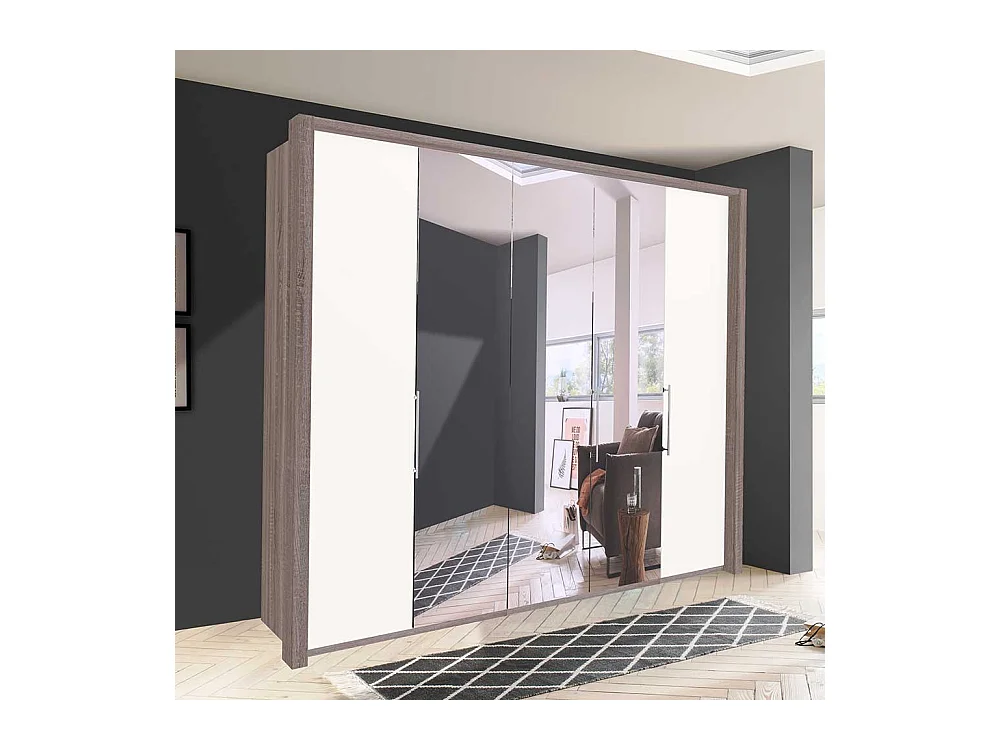 Spiegeltürenschrank in Weiß Eiche Trüffelfarben
