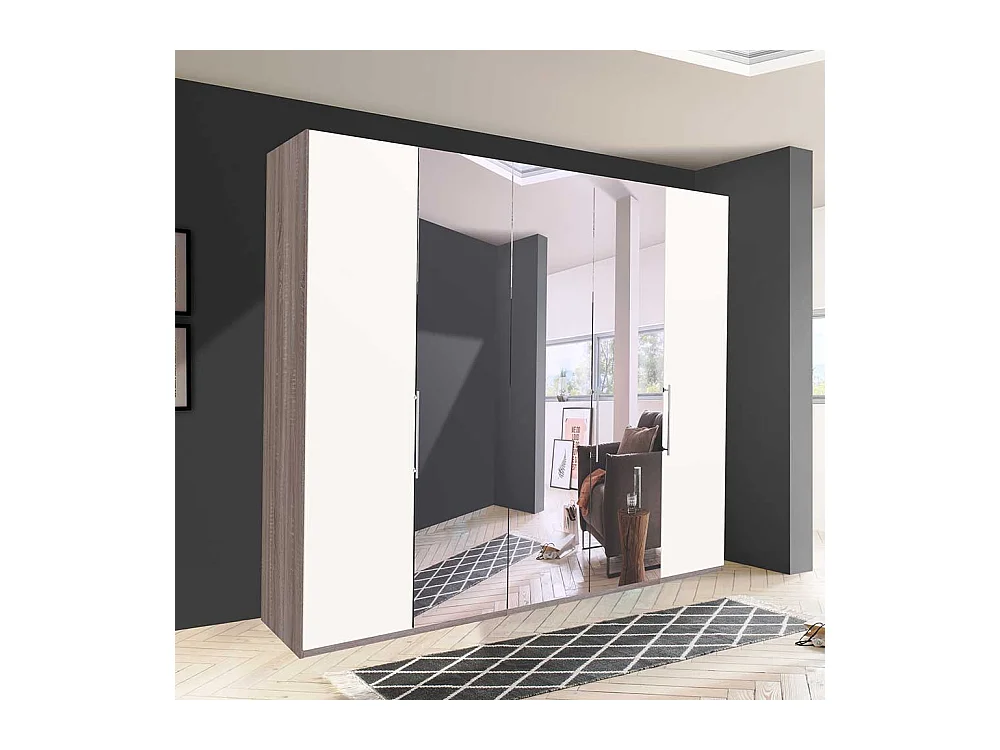 Spiegeltürenschrank in Weiß Eiche Trüffelfarben