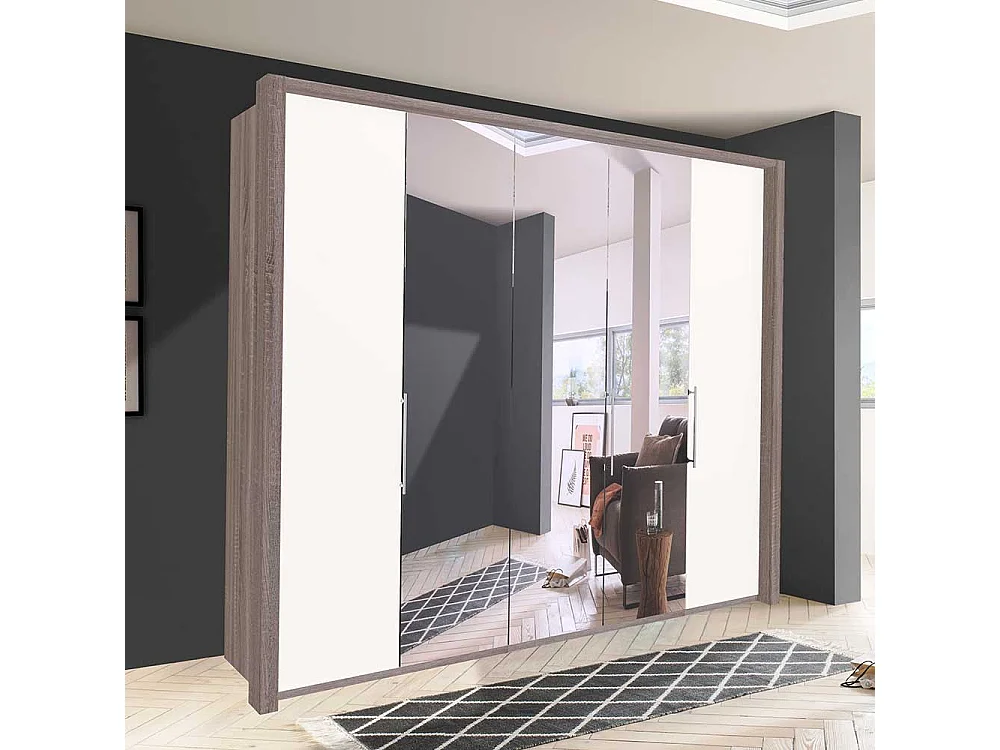 Spiegeltürenschrank in Weiß Eiche Trüffelfarben