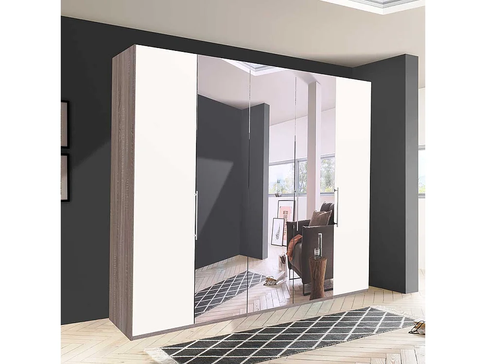 Spiegeltürenschrank in Weiß Eiche Trüffelfarben