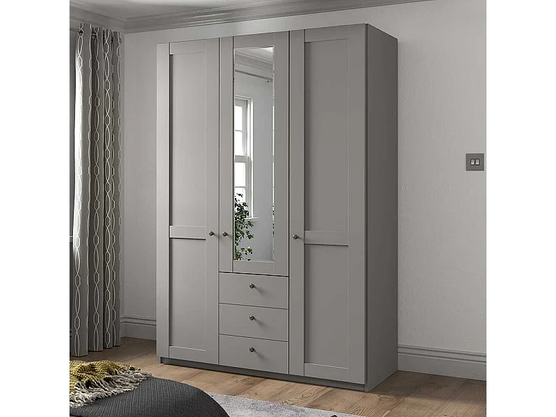 Kleiderschrank im Landhausstil in Hellgrau drei Schubladen