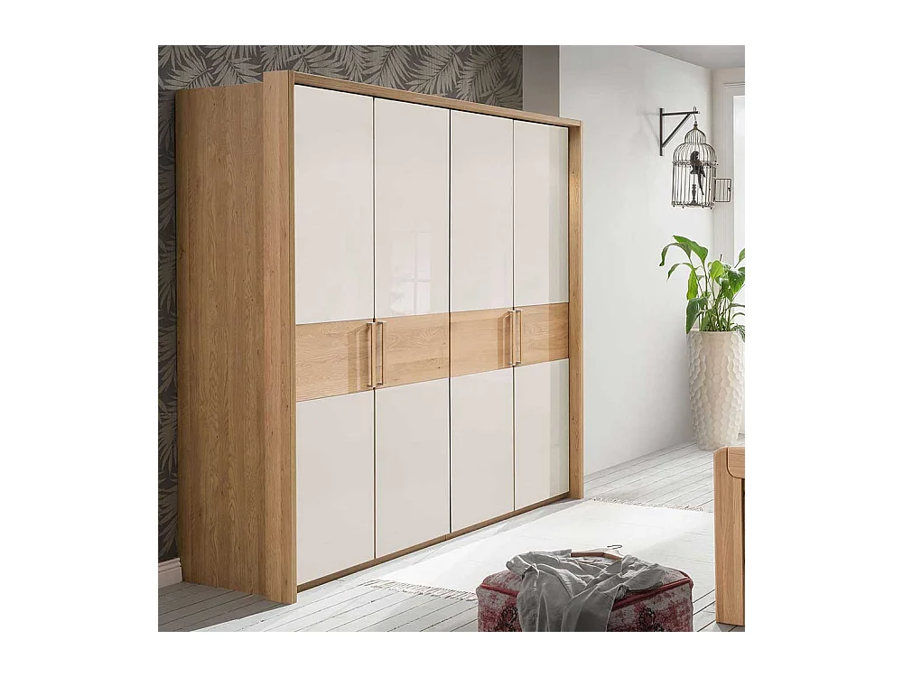Drehtürschrank in Beige Glas beschichtet Eiche