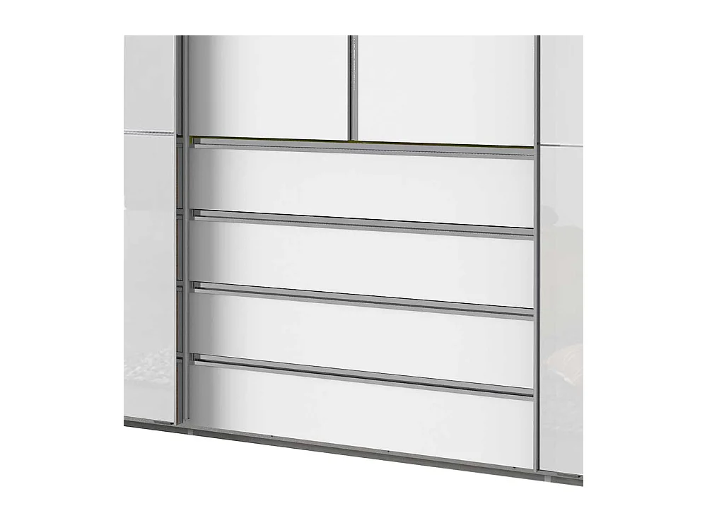 Weißer Schlafzimmerschrank groß mit Dreh- und Schiebetüren vier Schubladen