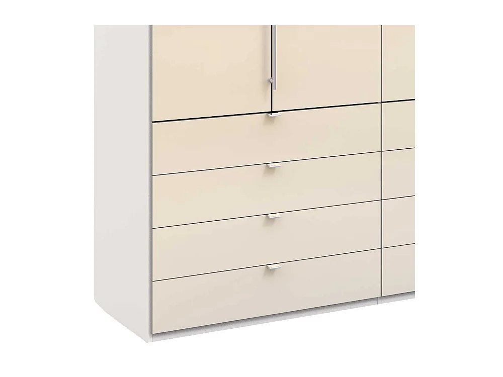 Jugend Kleiderschrank in Creme Weiß Glas beschichtet Falttüren und Schubladen