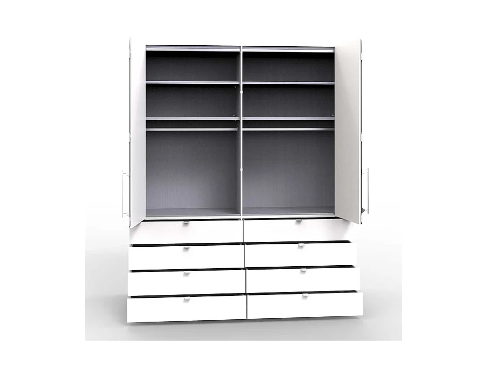 Jugend Kleiderschrank in Creme Weiß Glas beschichtet Falttüren und Schubladen