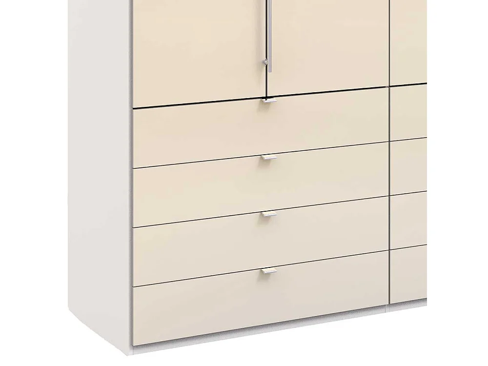 Jugend Kleiderschrank in Creme Weiß Glas beschichtet Falttüren und Schubladen