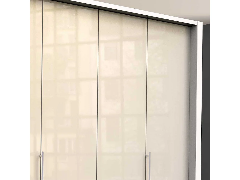 Jugend Kleiderschrank in Creme Weiß Glas beschichtet Falttüren und Schubladen